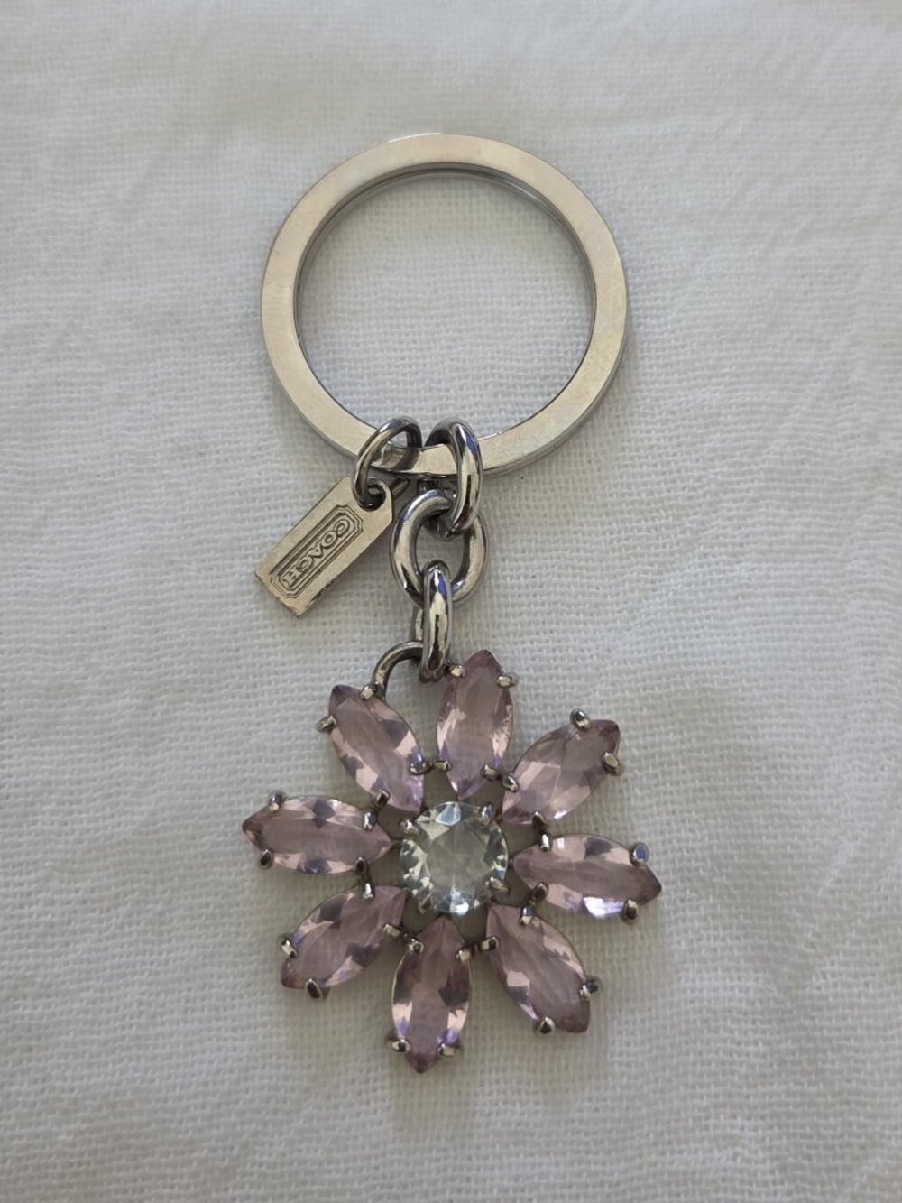 EUC Vintage Y2K Coach Jeweled Flower Keychain/Charm - Silver/Pink